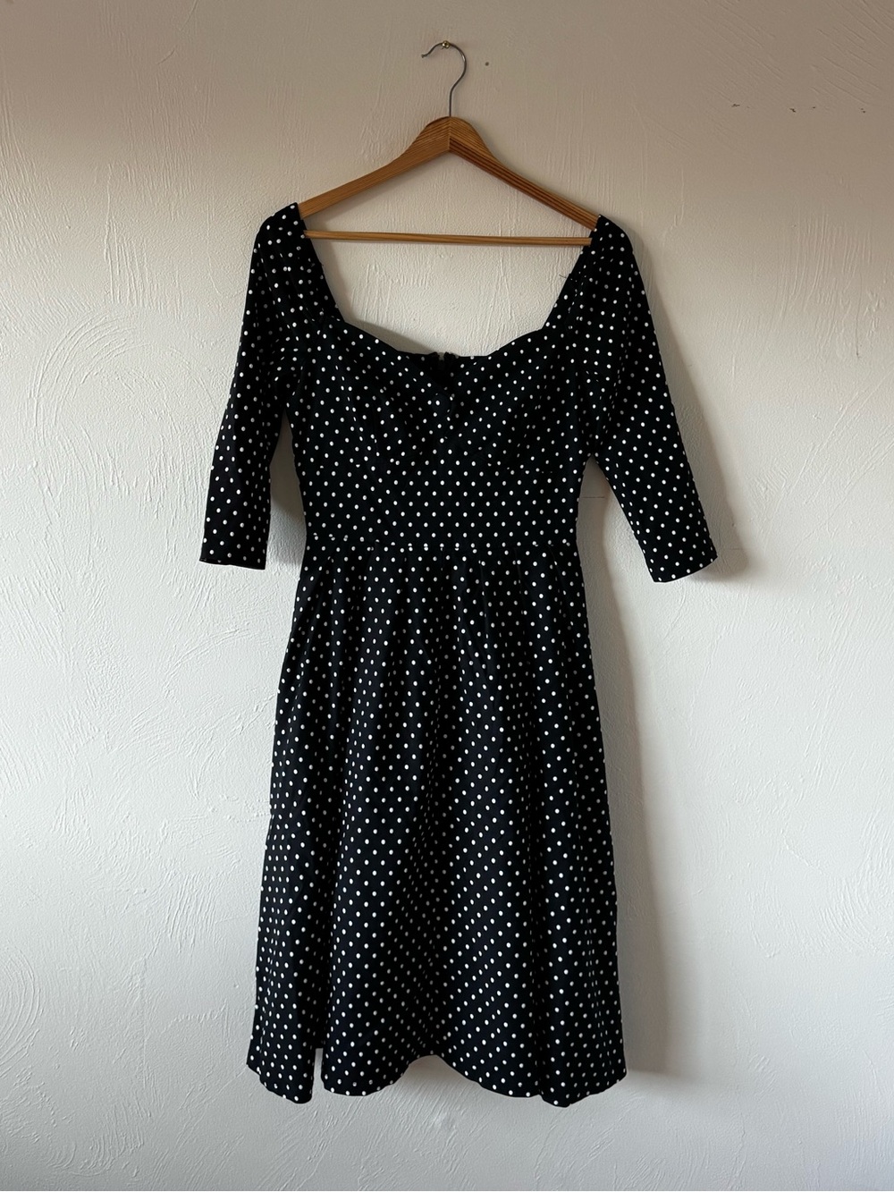 Unique Vintage Black and White Polka Dot Midi Dress